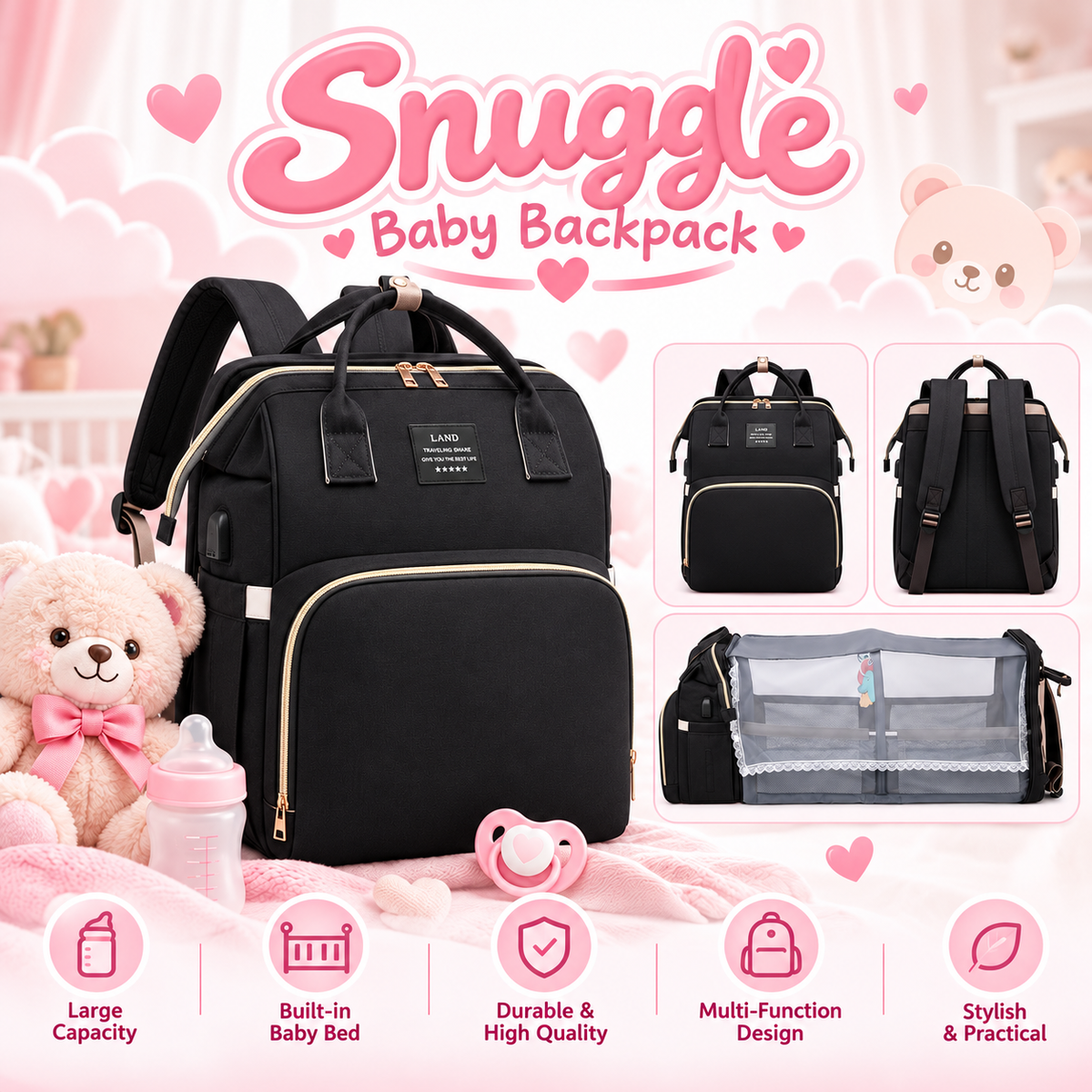 Zaino fasciatoio Snuggle Buddy Nest colore nero