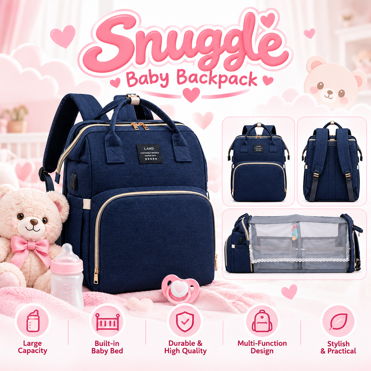 Zaino fasciatoio Snuggle Buddy Nest colore blu notte